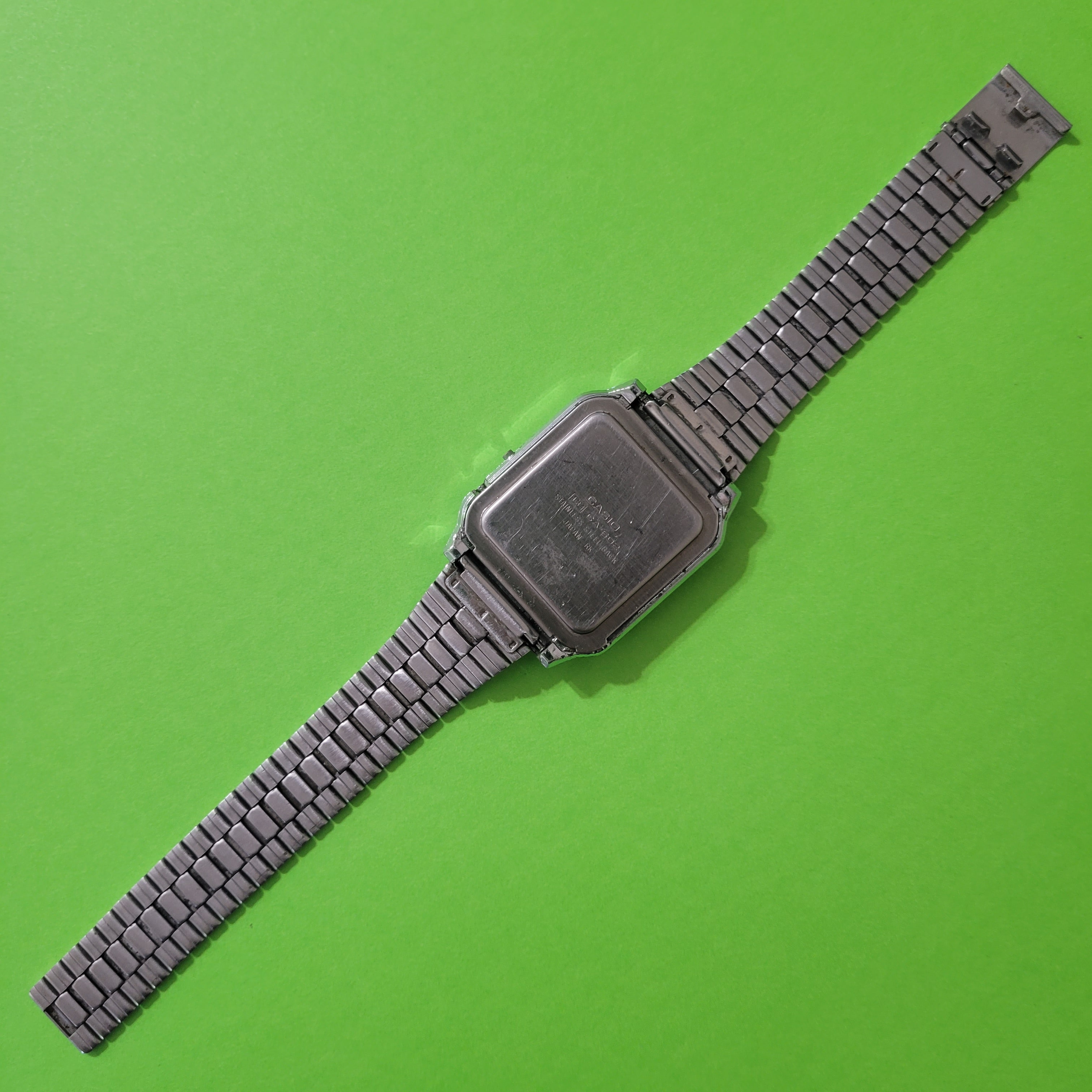 An image of the back of the Casio CA-602 calculator watch